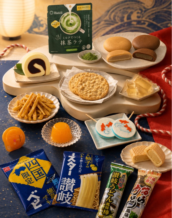 Shikoku Box contents — sweets, matcha and cultural items
